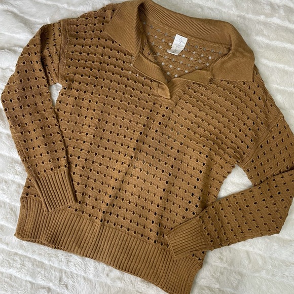 Joie Brown Eyelet Knit Collared Sweater Sz S - Picture 6 of 8